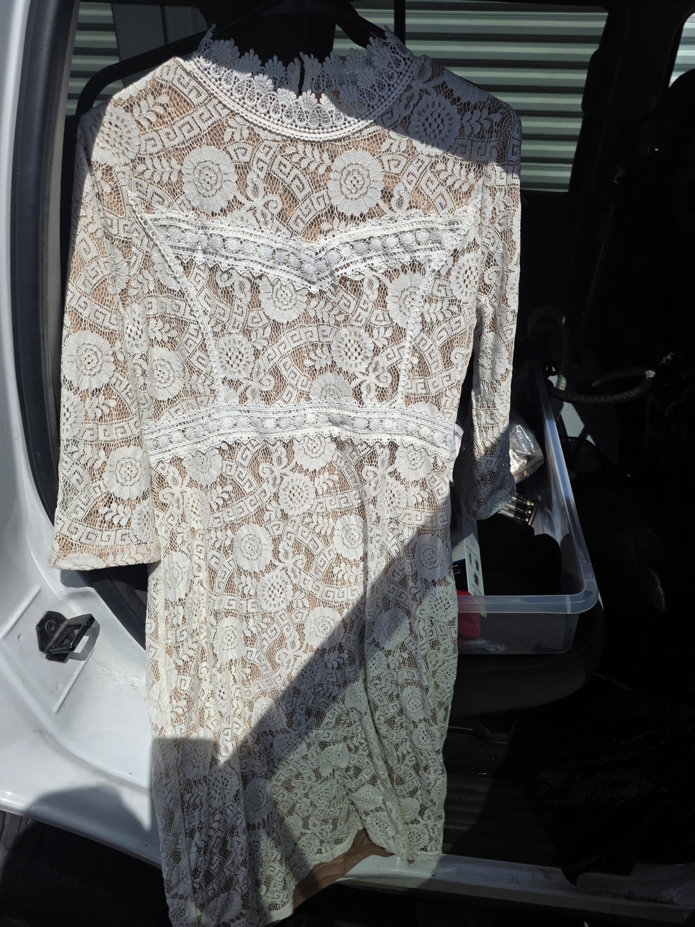 Roolee Cream Lace Midi Dress with Floral Crochet